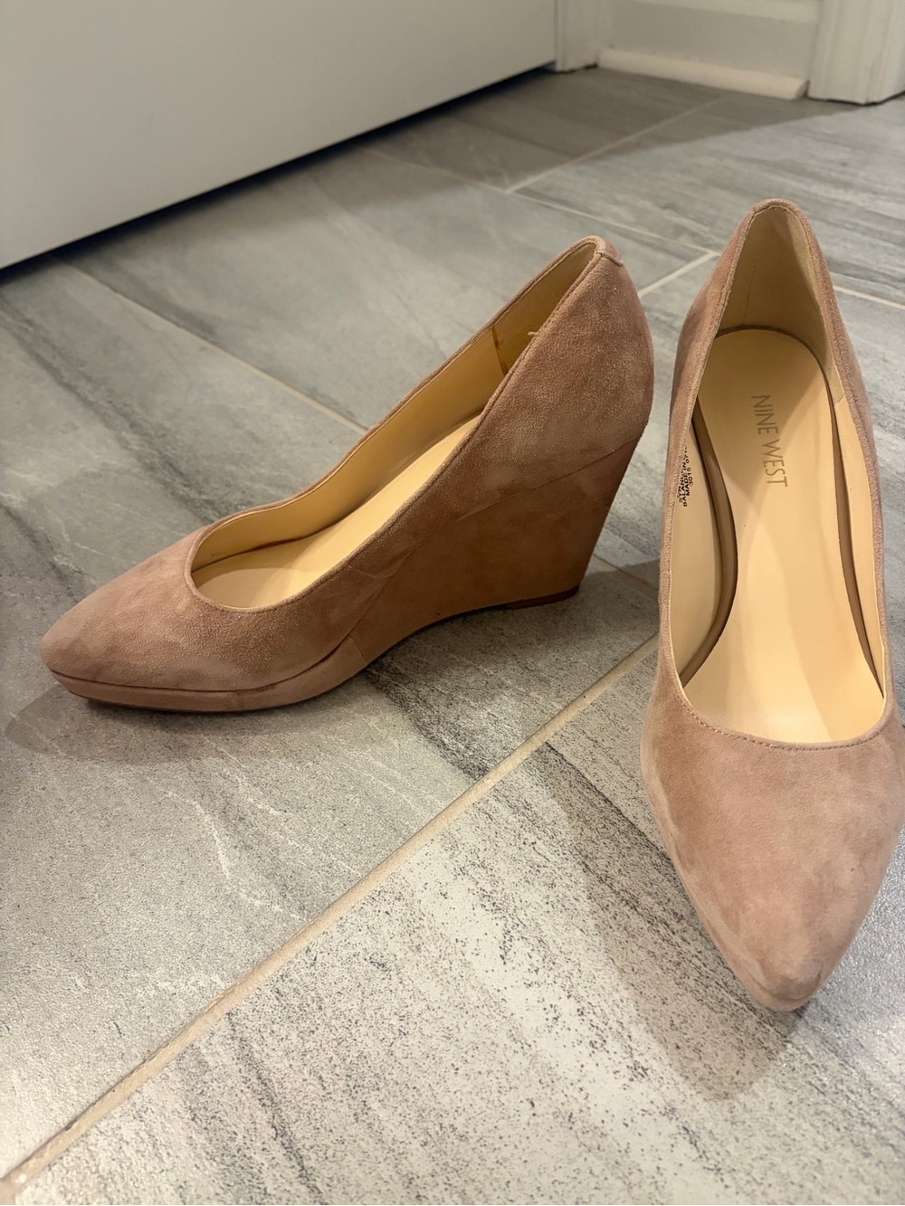 Nine West Taupe Suede Wedge Pumps